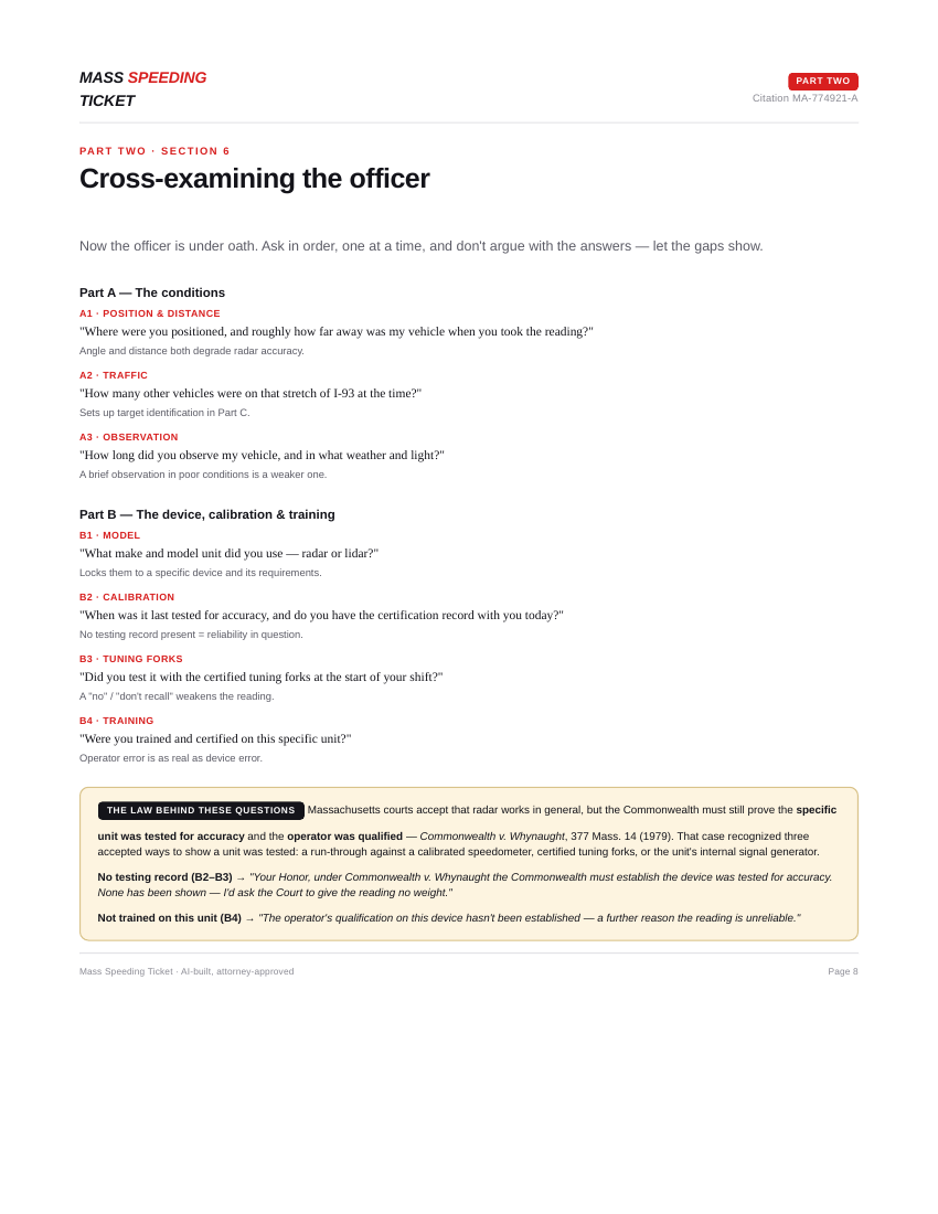 Officer cross-examination with the case law